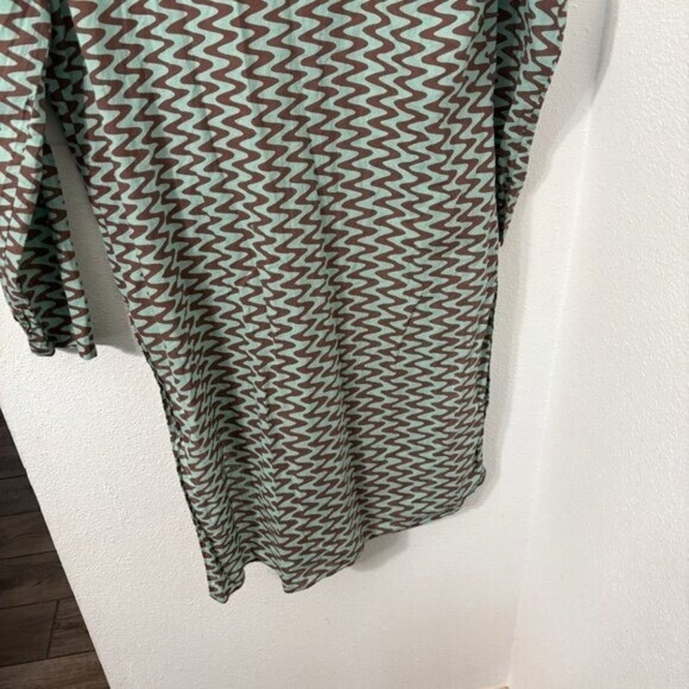 Zara Printed Tunic Long Sleeve Side Slit Front Tie Closure Retro Size XL - Picture 10 of 11